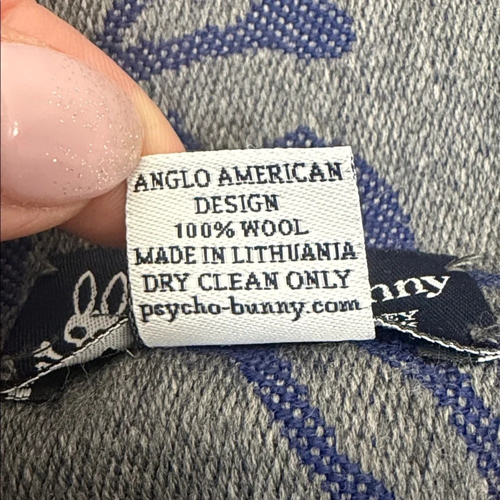 Psycho Bunny Gray And Blue Logo Wool Scarf